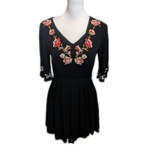 Adam Levine short sleeve mini dress - black with floral detail - medium